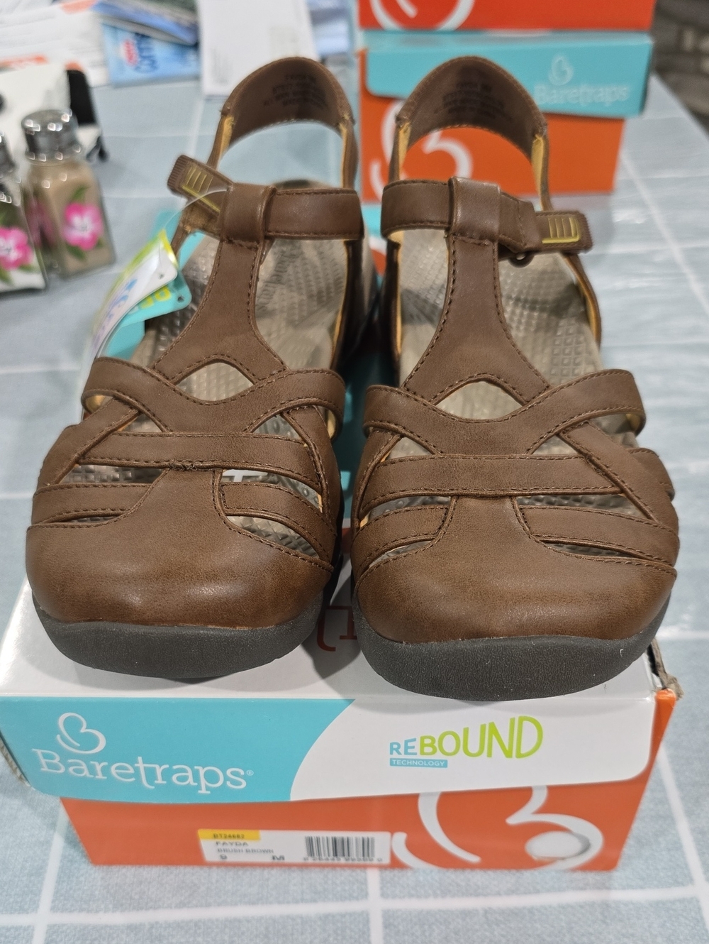 BareTraps Fayda Brown T-Strap Closed-Toe Women's Sandals